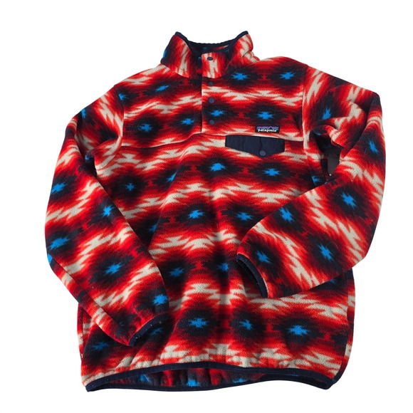 Patagonia Sweaters - Patagonia Synchilla Snap-T Fleece Pullover Red Southwestern Tribal 25455 FA15